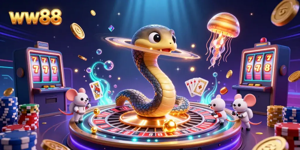 Experience thrilling gaming with ww88, as astronauts engage in cosmic roulette fun around Saturn.