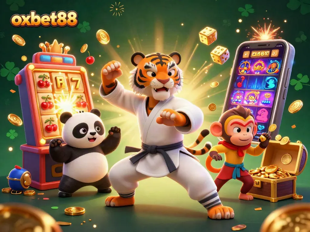 Experience the excitement of oxbet88 with this dynamic casino-themed illustration showcasing vibrant characters and thrilling game elements.