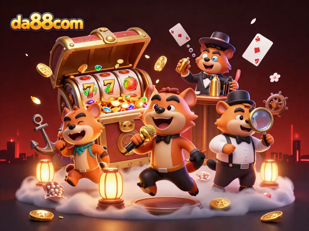 Enjoy da88com's exciting casino experience with vibrant hyenas in a comedy setting, featuring slots and treasures.