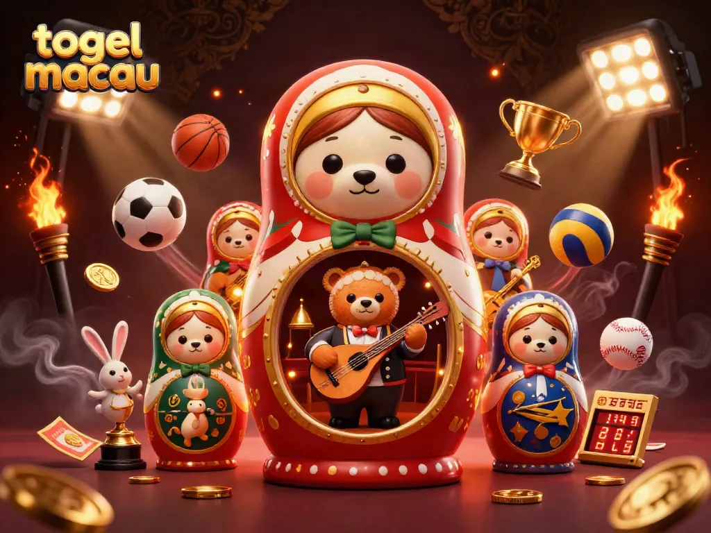 Engage in togel macau with dynamic bears, casino elements, and vibrant illustration art.