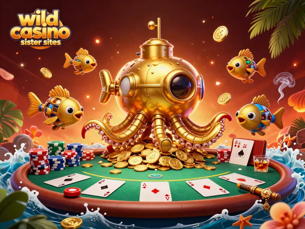 Join the adventure with wild casino sister sites as a golden kraken submarine navigates treasures and poker challenges.
