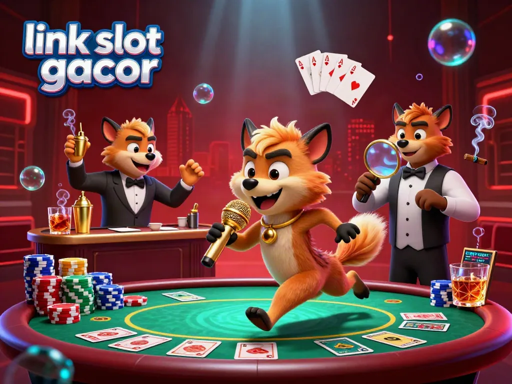 Engage with the thrilling environment of link slot gacor, where lively hyenas manage a comedic casino scene, showcasing vibrant gaming elements and excitement.