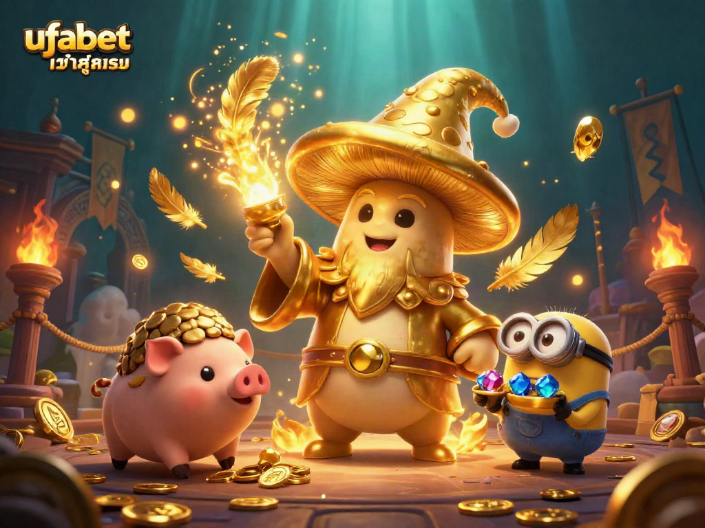 Win big with ufabetเข้าสู่ระบบ in a vibrant 3D illustration featuring magical characters and casino elements.