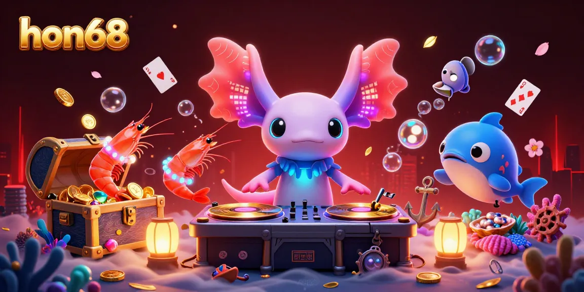 Join the excitement at hon68 with a neon-themed underwater casino adventure featuring vibrant characters.