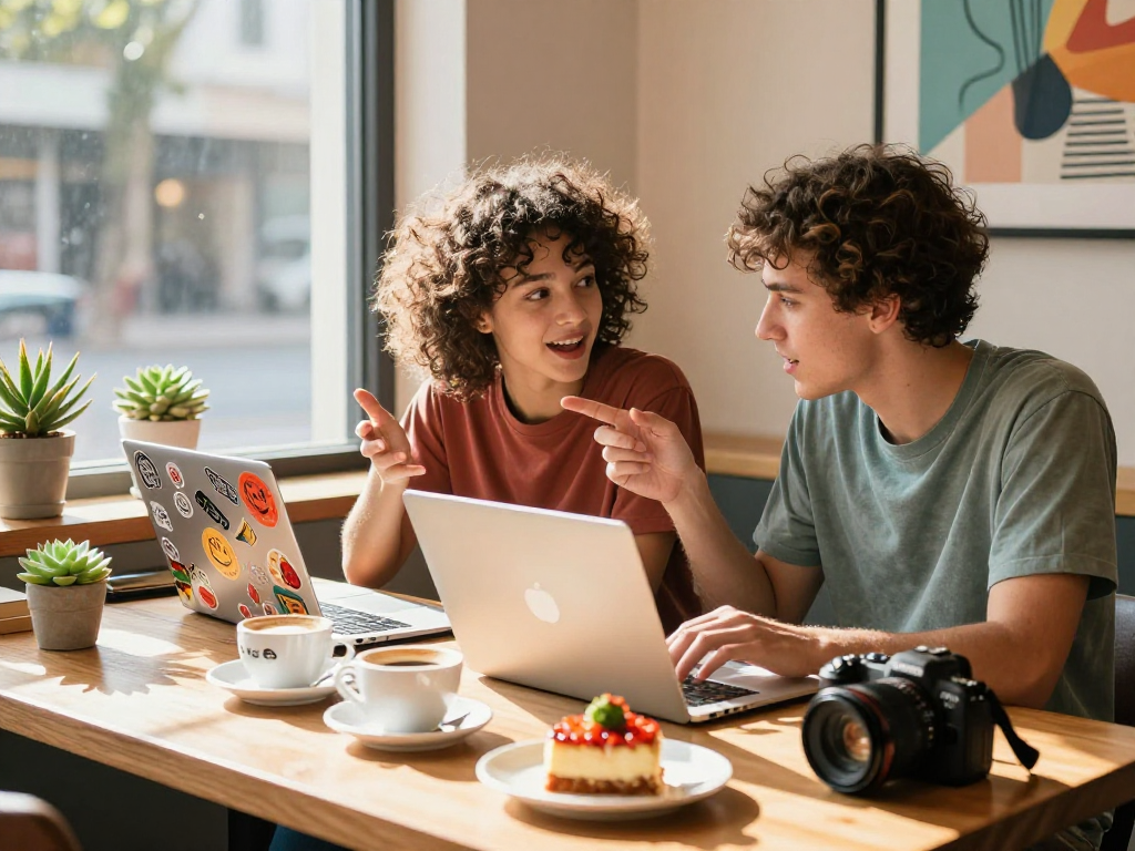 Young adults enjoying a spicy chat over coffee in a cozy café.