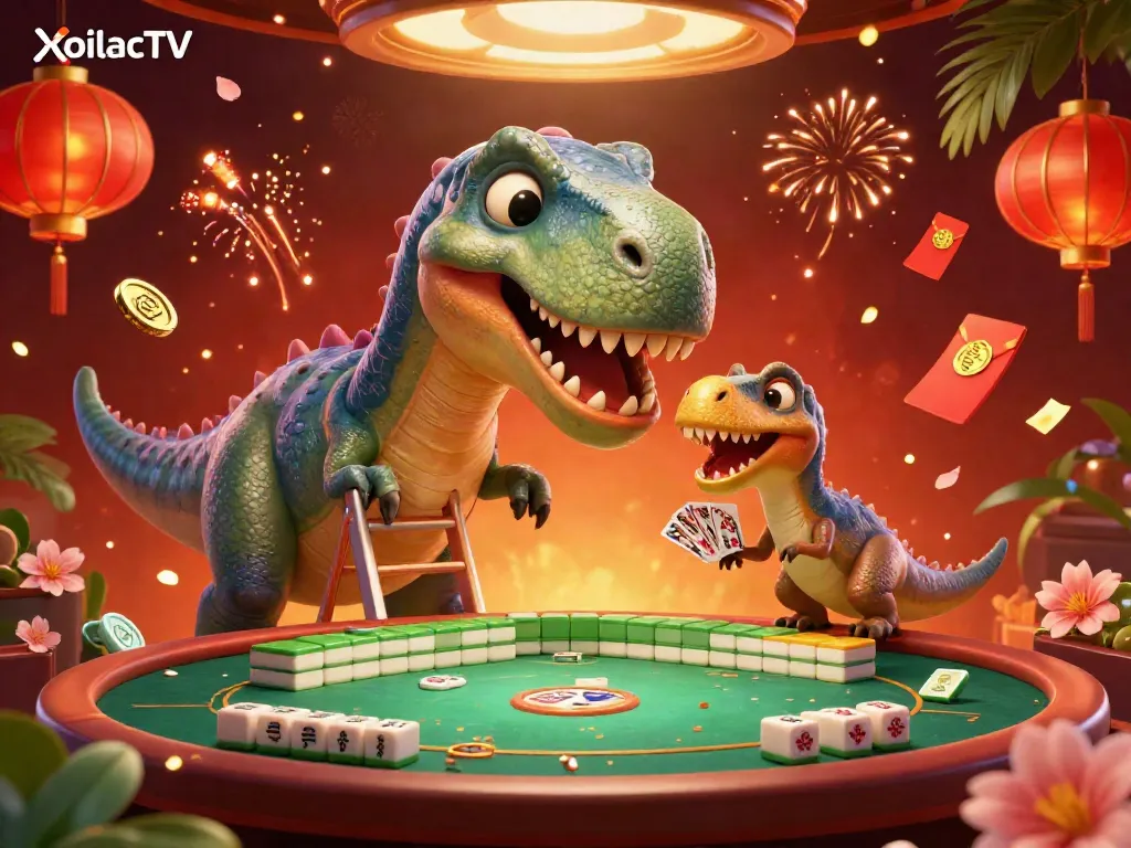 Engage in the festive atmosphere of XoilacTV with vibrant casino elements and characters creating an immersive gaming experience.