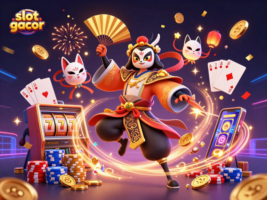 Menangkan slot gacor dengan karakter petarung tradisional dan suasana kasino yang meriah.