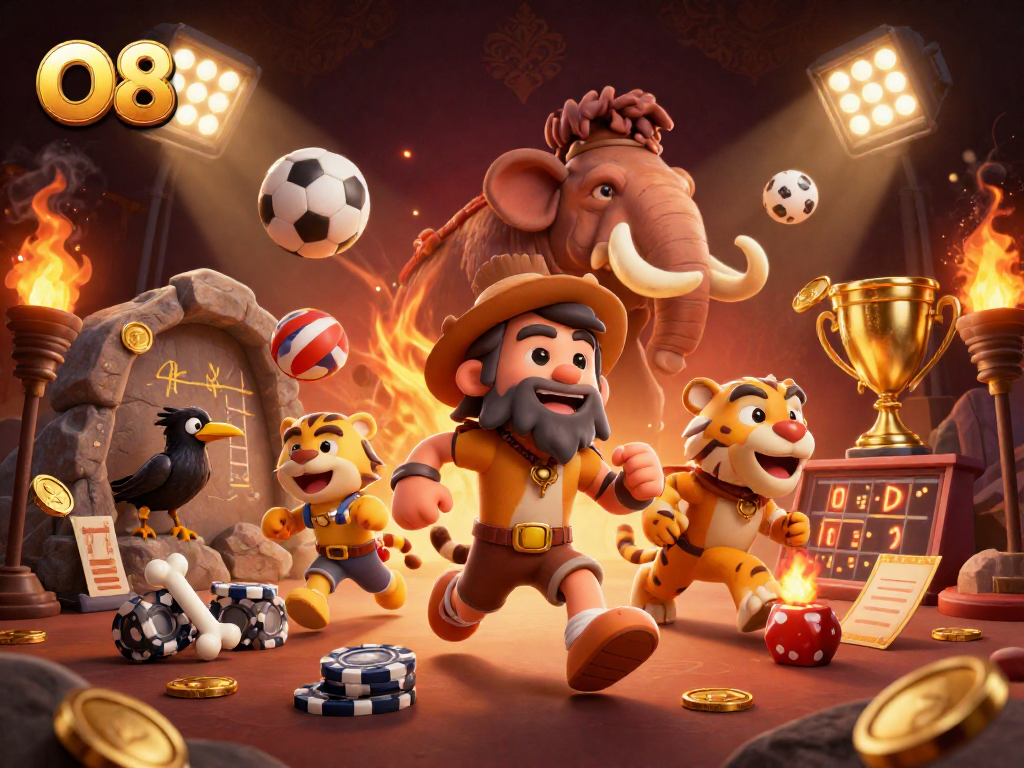 O8 brings life to a dynamic prehistoric casino scene with daring bets and sports excitement.