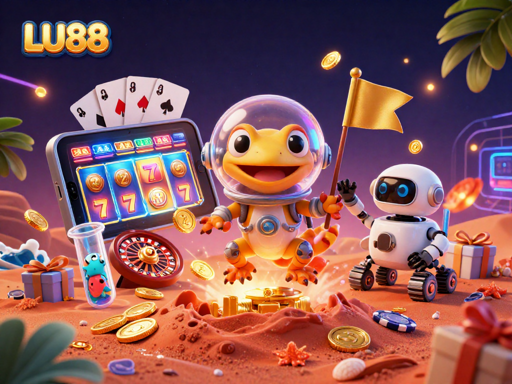 LU88 engages in an exciting slot game adventure with aliens discovering a golden casino.