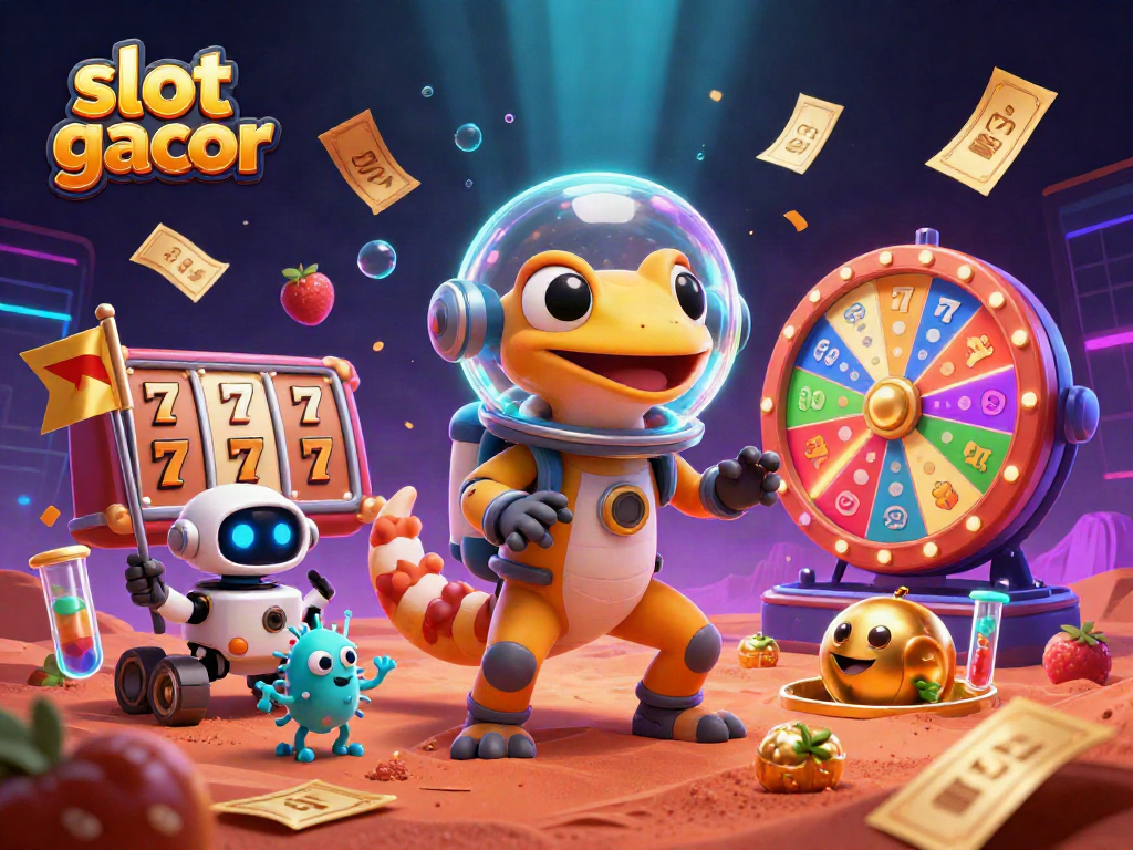 Celebrate winning slots with a vibrant scene featuring slot gacor elements, lively character interactions, and dynamic casino visuals.