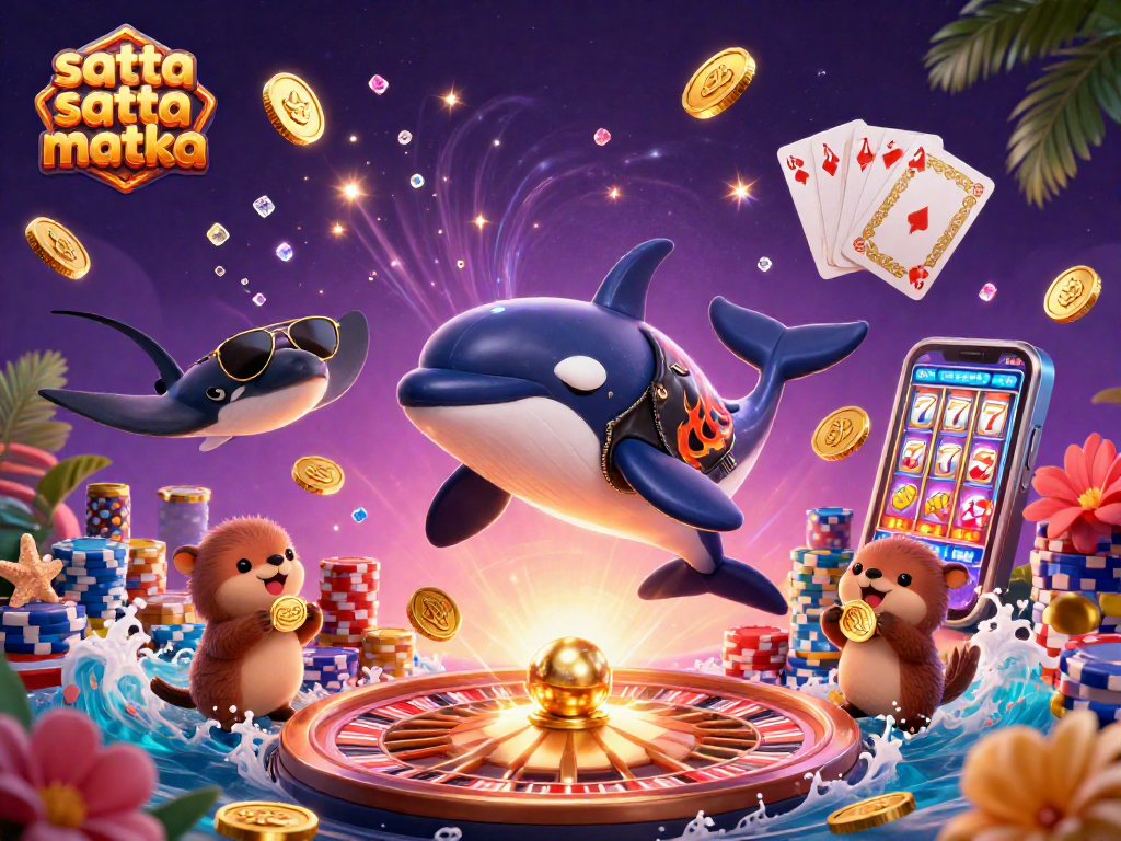Satta satta matka excitement captured with characters jumping and dynamic game elements amid vibrant casino visuals.