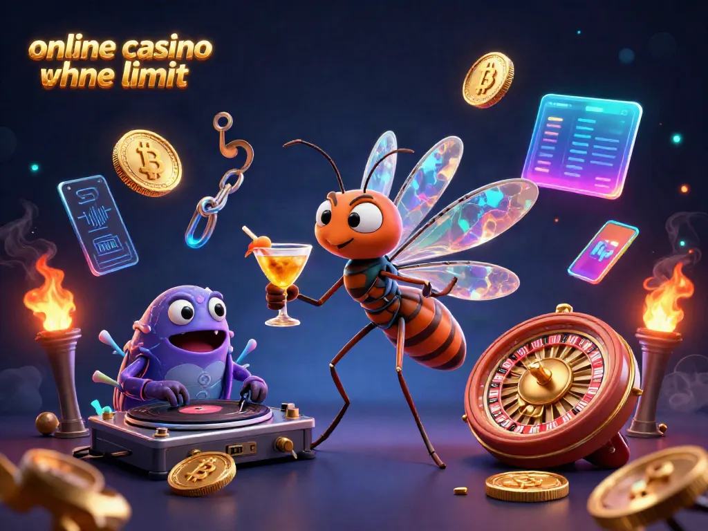 Engage with the vibrant atmosphere of an online casino ohne limit featuring lively characters and neon elements.