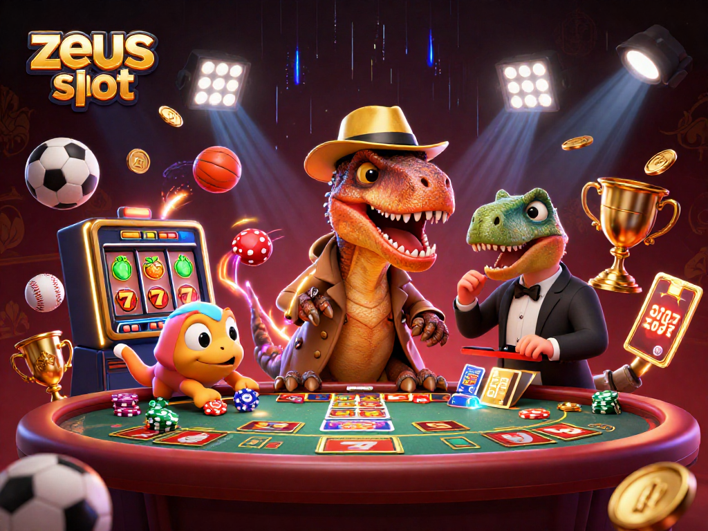 Menangkan hadiah besar di zeus slot dengan slot reel dan chip yang bertebaran.