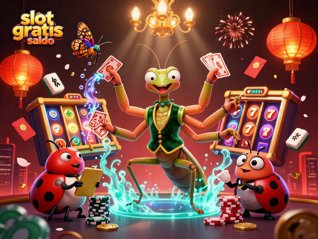 Play vibrant slot gratis saldo games with a giant praying mantis dealer and ladybug pit boss in action.