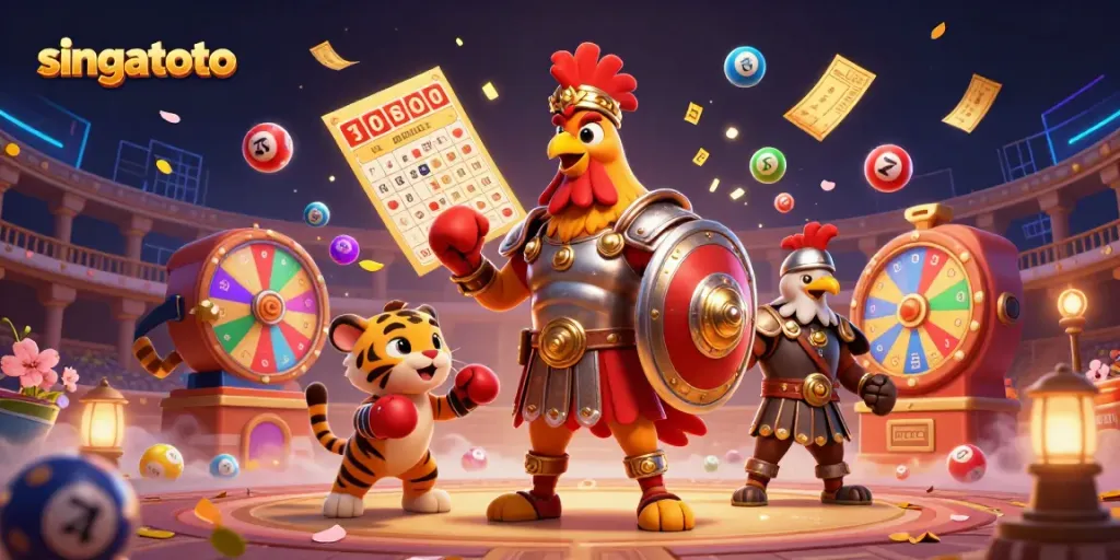 Engage with the interactive singatoto lottery scene, showcasing vibrant elements and casino energy.
