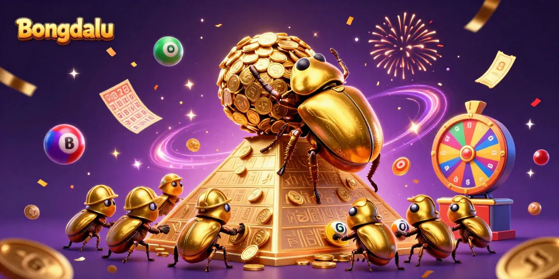 Bongdalu offers dynamic lottery excitement with colorful bouncing balls and golden ticket confetti.