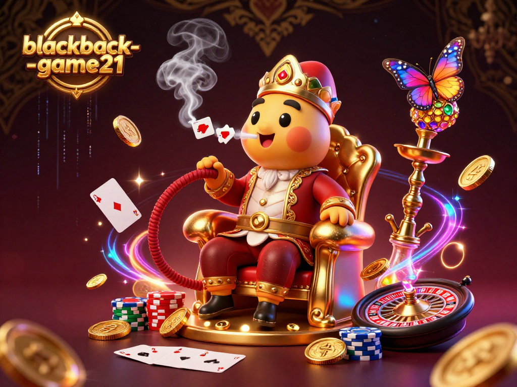 Engage at blackjack-game21 with a captivating casino scene featuring our cartoon sultan and game elements.