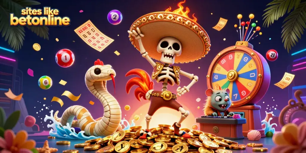 Engage in fun with sites like betonline featuring vibrant casino elements, lucky characters, and dynamic game displays.