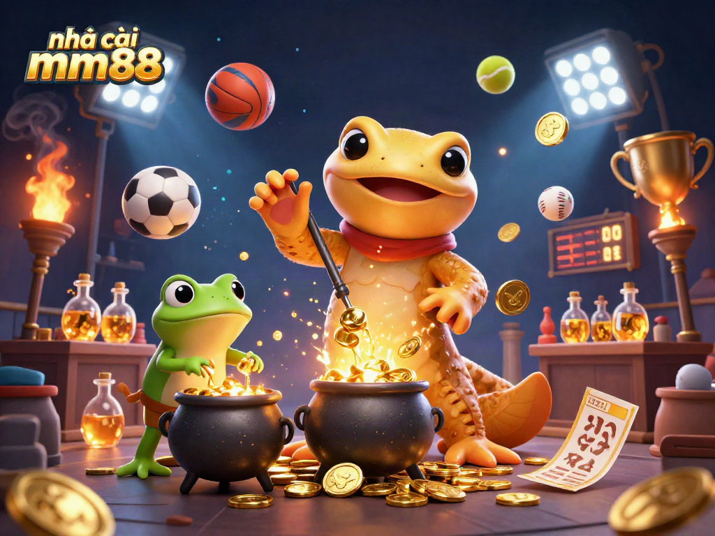 Engage with nhà cái mm88 as the golden salamander alchemist transforms metals into treasure amidst energetic sports betting elements.
