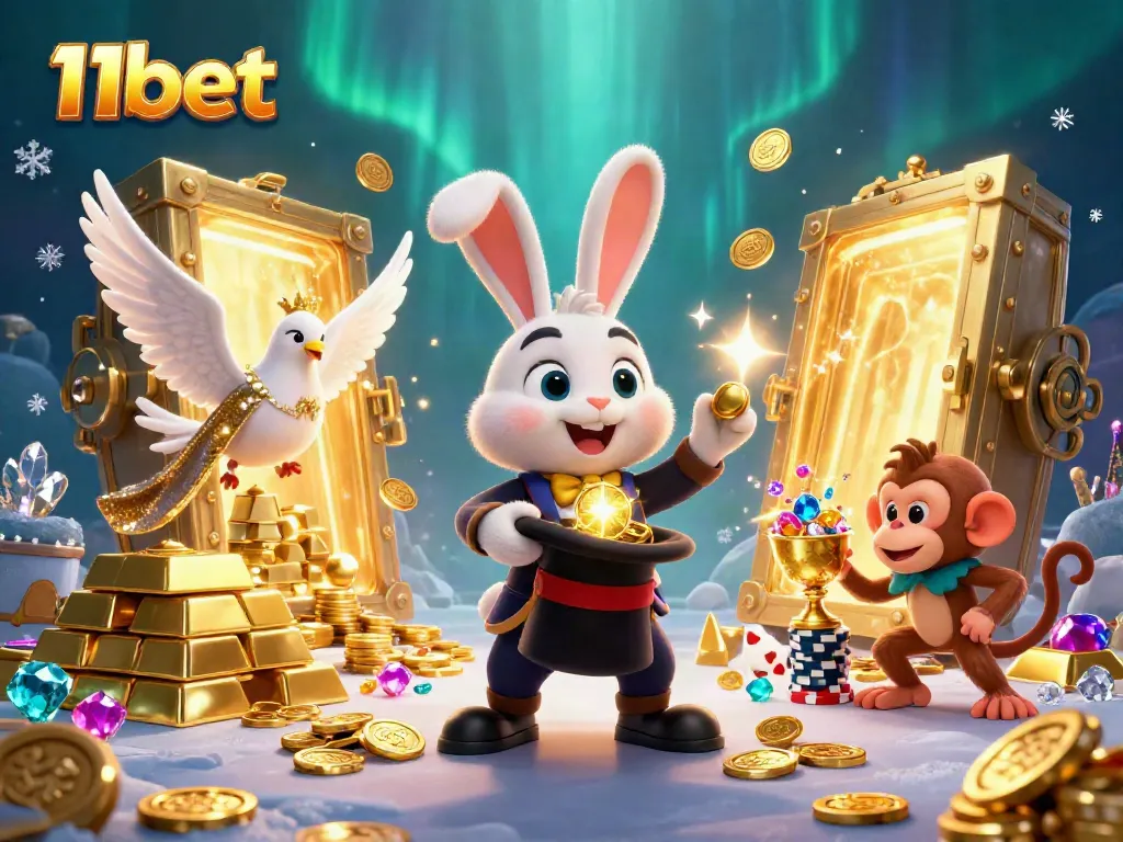 Experience thrilling magic with 11bet's casino, as a rabbit pulls coins, an assistant shines, and a monkey steals chips.