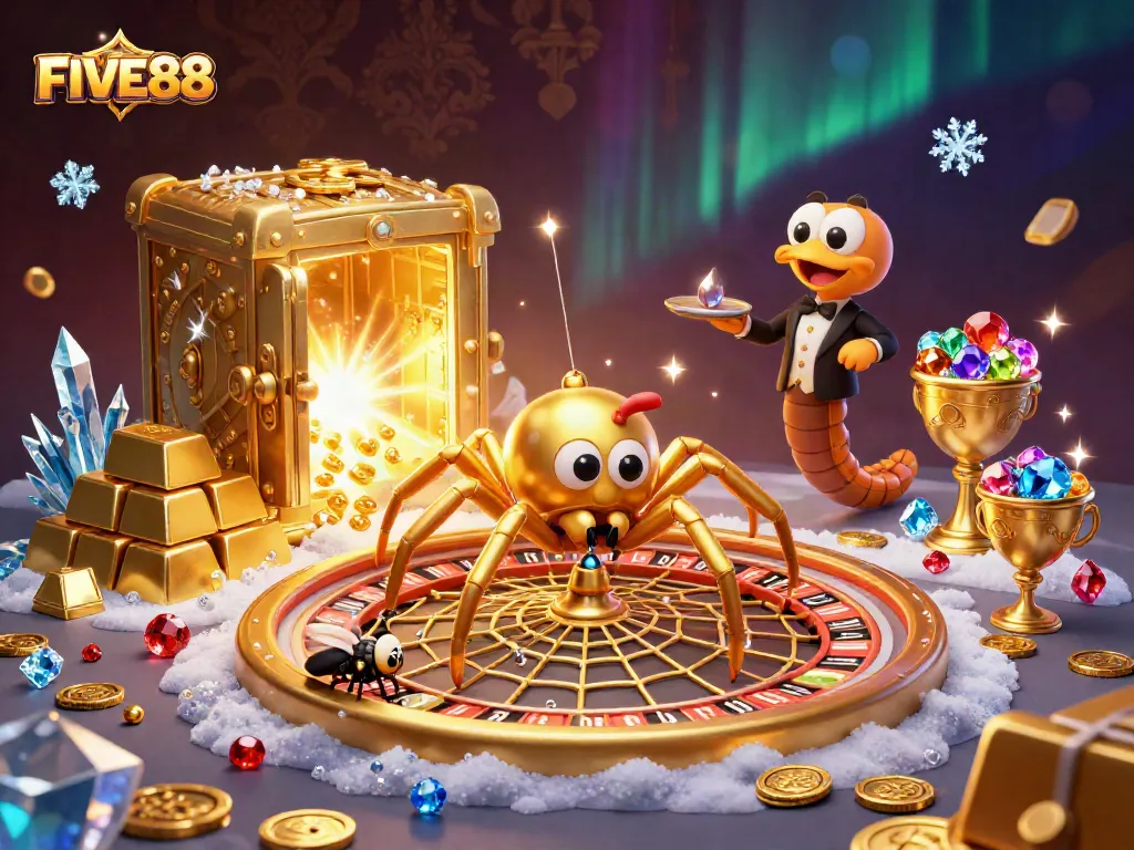 Engage with the thrilling world of FIVE88 as the spider spins a roulette web filled with golden treasures.