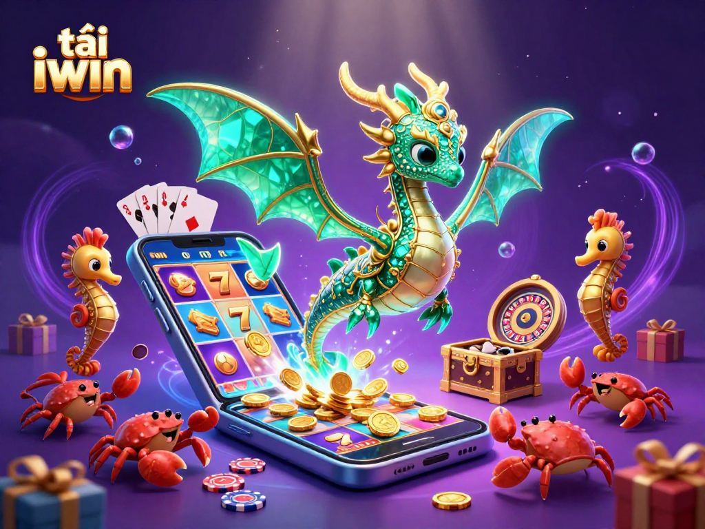 Spin colorful slots with tải iwin, featuring a regal sea dragon and glowing treasure.