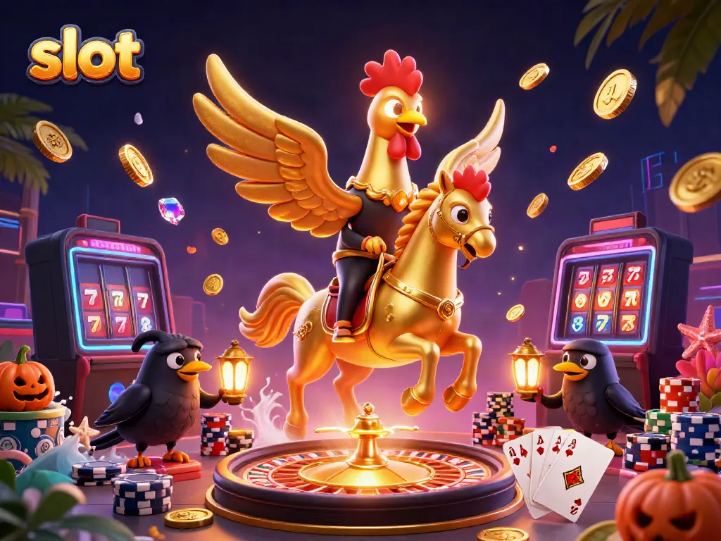 Experience the excitement of slot games with captivating golden visuals and dynamic casino elements.