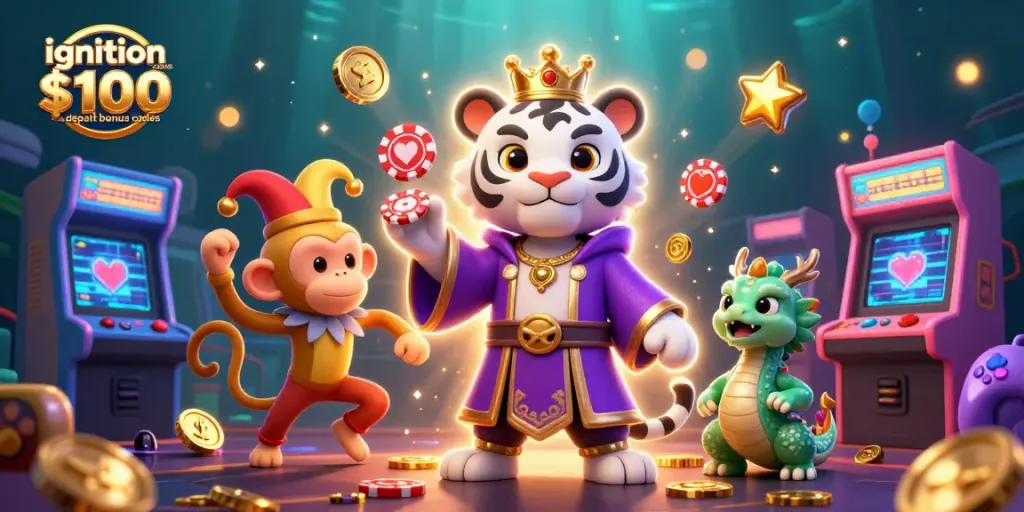 Discover exciting offers and features with ignition casino $100 no deposit bonus codes in a vibrant 3D casino scene.