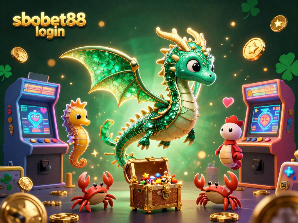 Join the excitement of SBOBET88 login with vibrant casino-themed elements in a rich 3D illustration.
