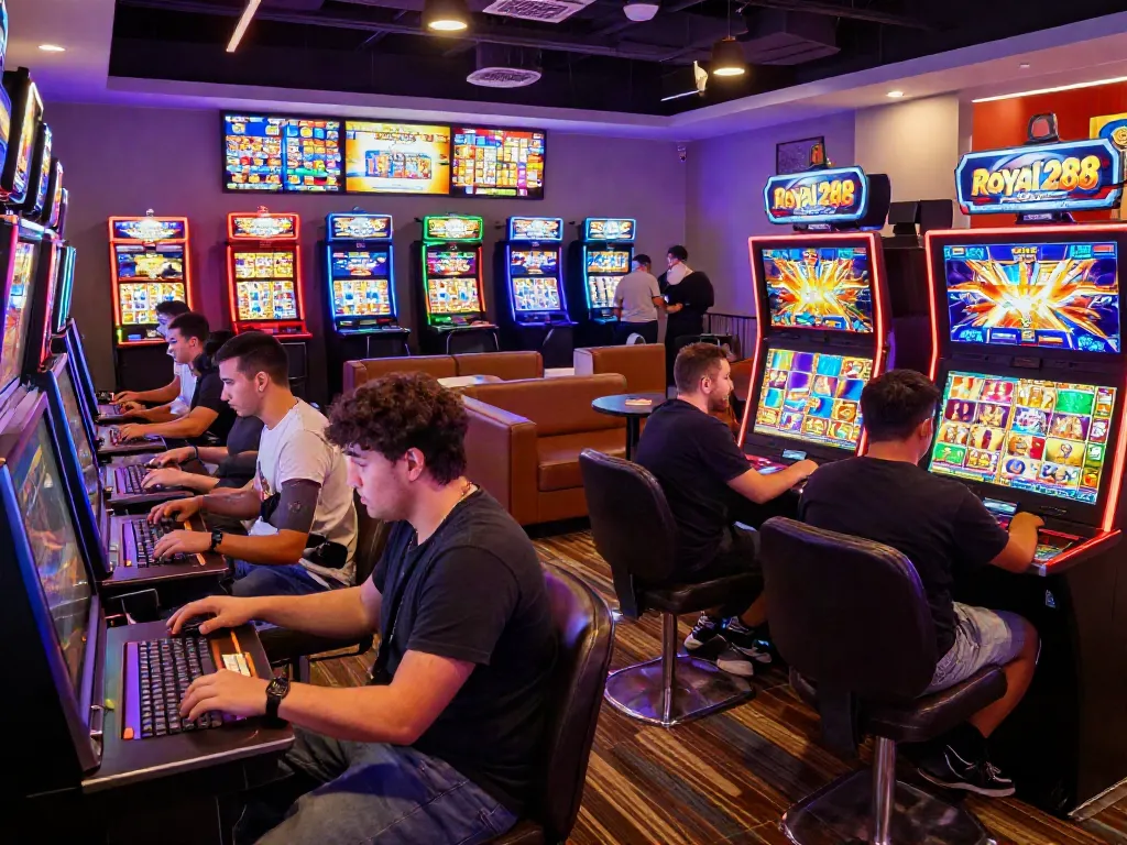 Pengalaman bermain royal288 dengan pemain beragam di lounge permainan slot yang ceria.
