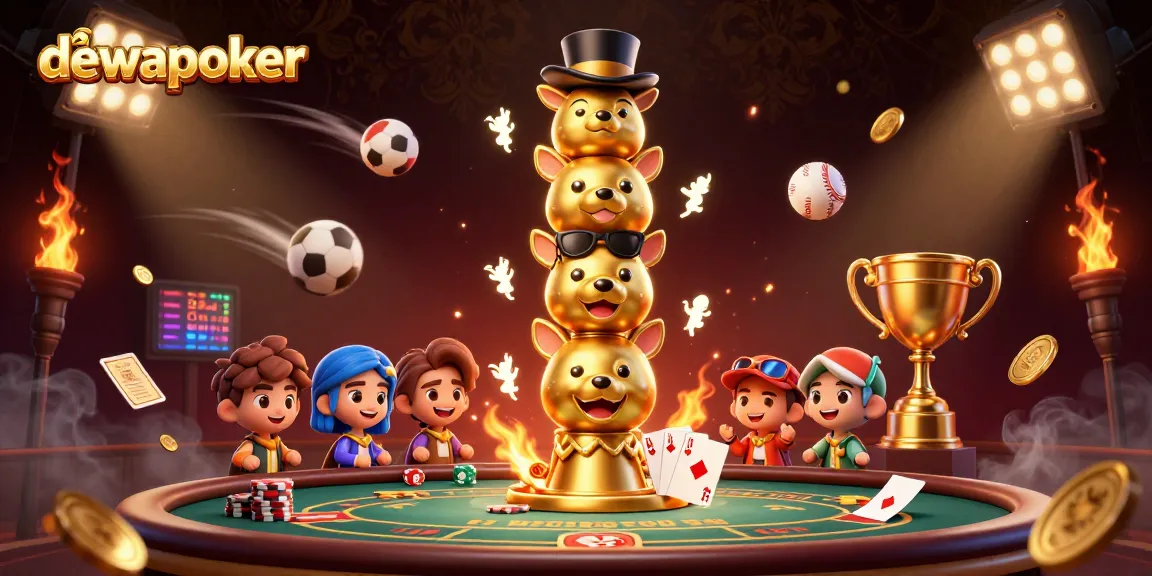 Dewapoker poker scene showcasing a golden totem and dynamic game elements, enhancing online gaming excitement.