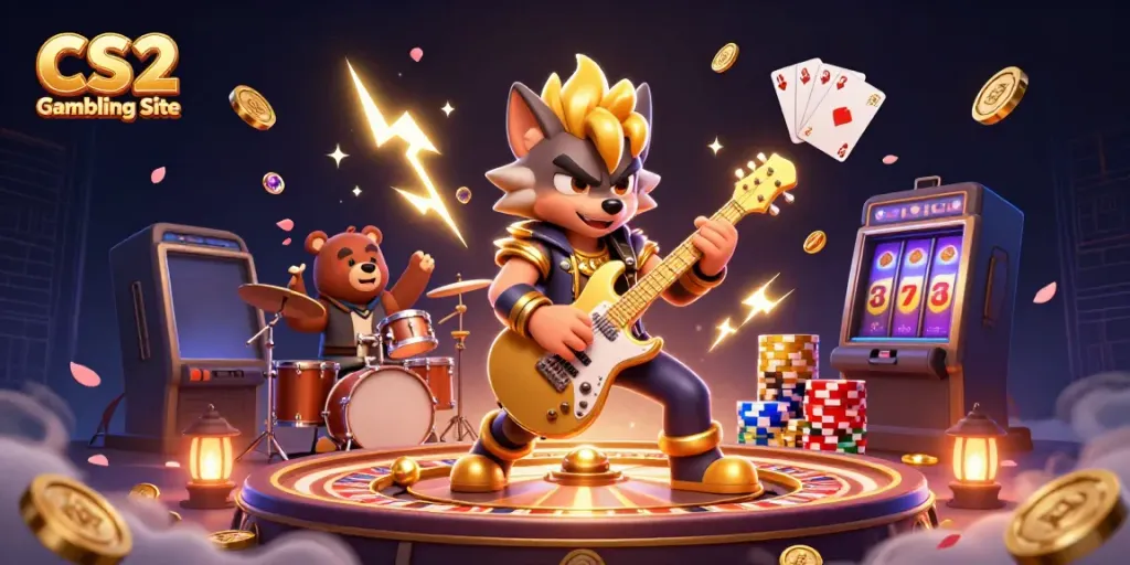 Experience the excitement of CS2 Gambling Site with a dynamic illustration showcasing vibrant gaming elements