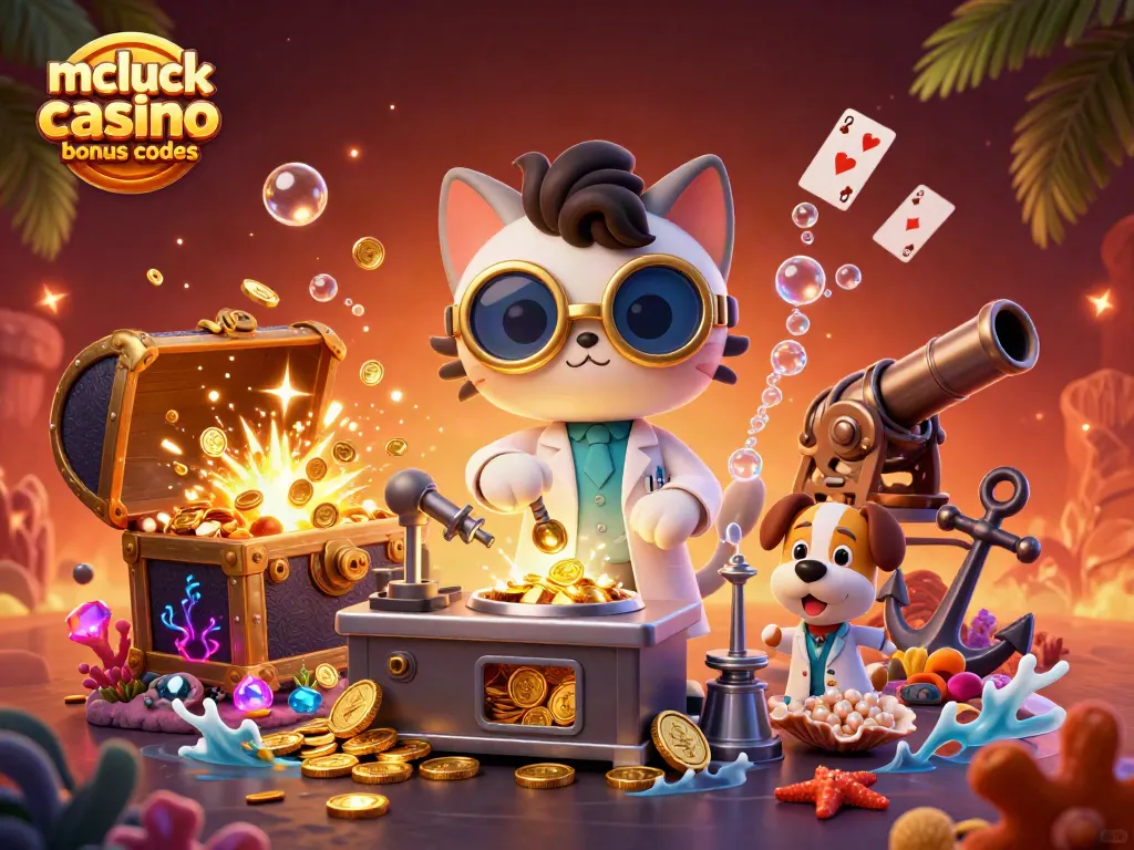 Engage with mcluck casino bonus codes while exploring a vibrant scene full of gold coins and 3D characters.