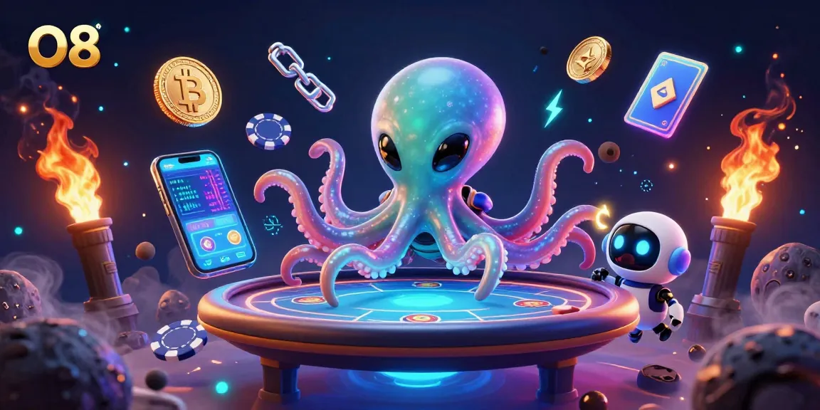 Engage with O8's vibrant 3D casino universe filled with alien characters and cosmic poker action.