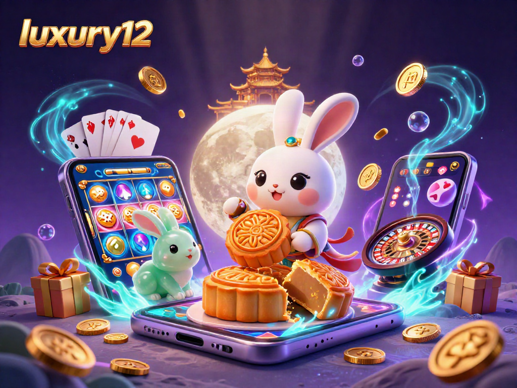 Spin slot games with luxury12-inspired scene featuring moon rabbit and poker chips.