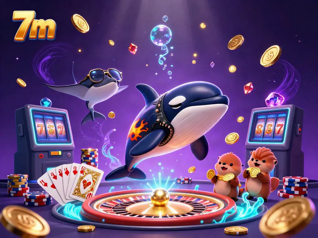 Experience 7m gaming excitement with a playful scene of sea creatures and dazzling casino elements.