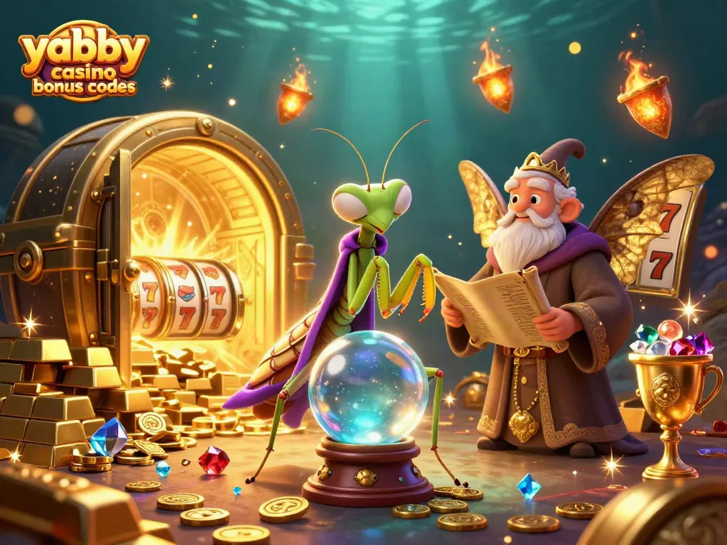 Experience the excitement with yabby casino bonus codes, featuring a mystical fortune teller alongside treasures and slot elements.