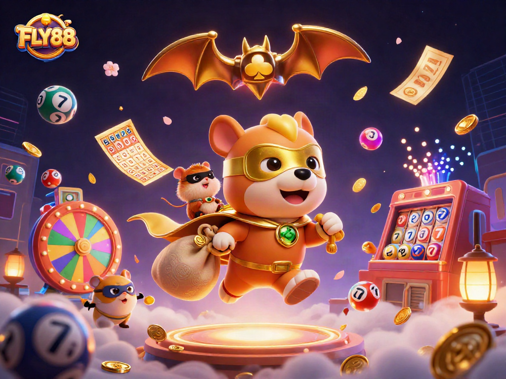 Join the excitement with FLY88 as the superhero dog and sidekick hamster embark on a thrilling casino adventure.