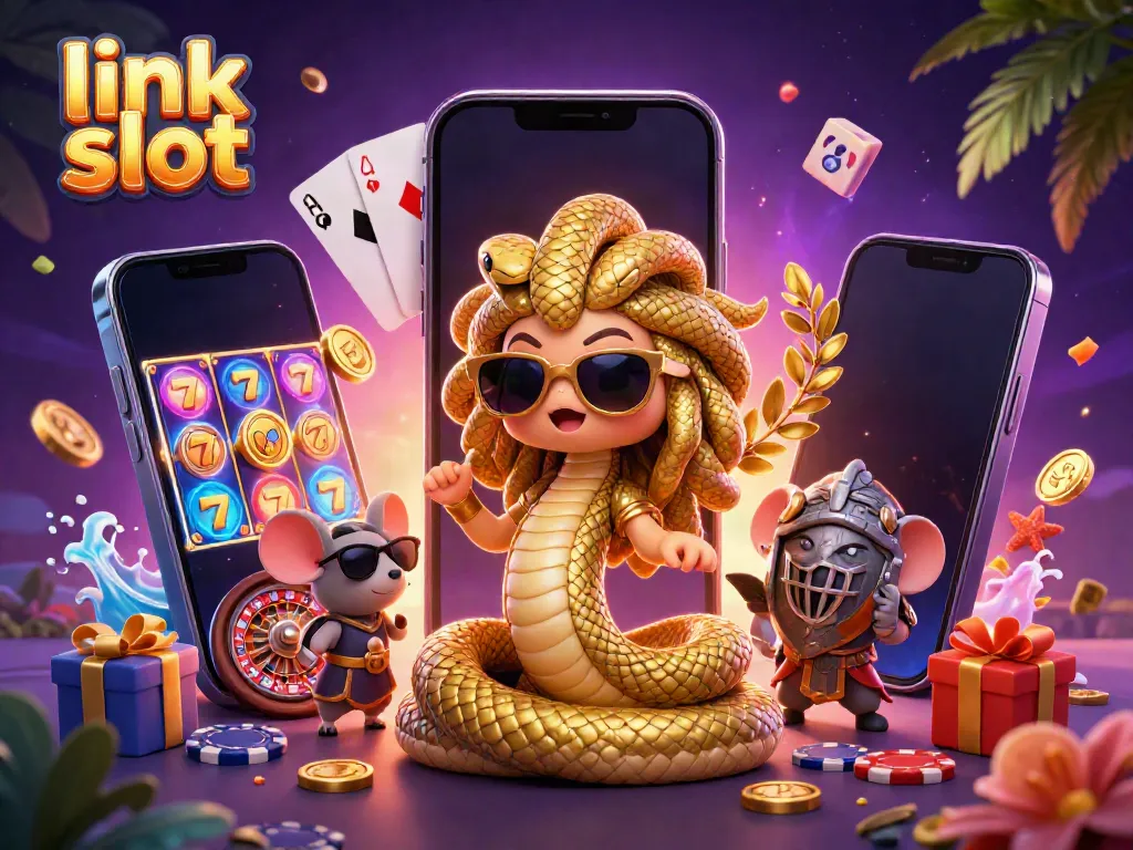 Spin the link slot with Medusa and a warrior mouse in an exciting casino scene with poker elements