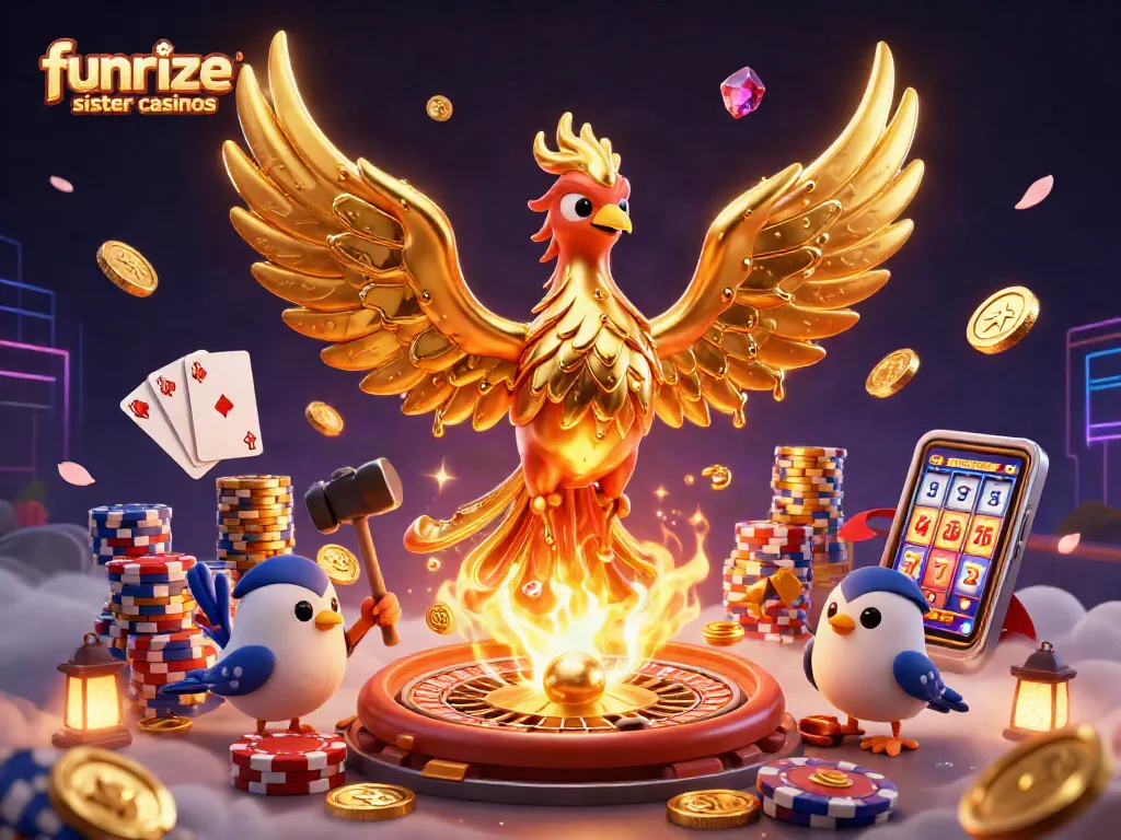 Spin for fun at funrize sister casinos with golden coins and vibrant games.