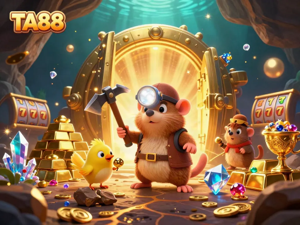 Engage with TA88's thrilling casino experience as the treasure hunter mole uncovers hidden riches in a vibrant, dynamic scene.