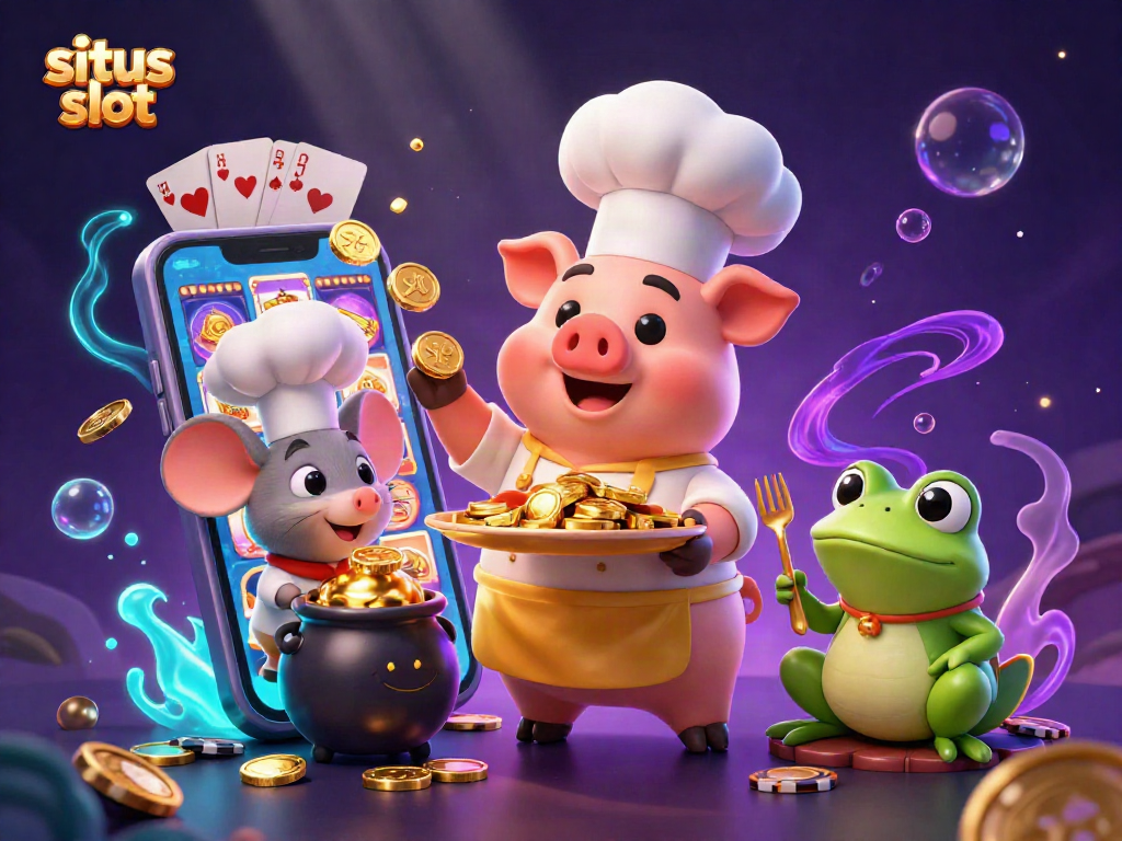 Engage with situs slot through a vibrant 3D scene featuring characters and exciting game elements.