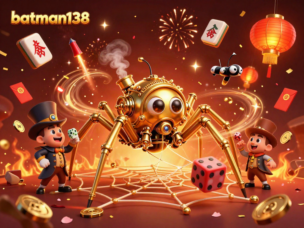 Experience gaming thrills with batman138, featuring a steampunk spider and poker-themed elements.