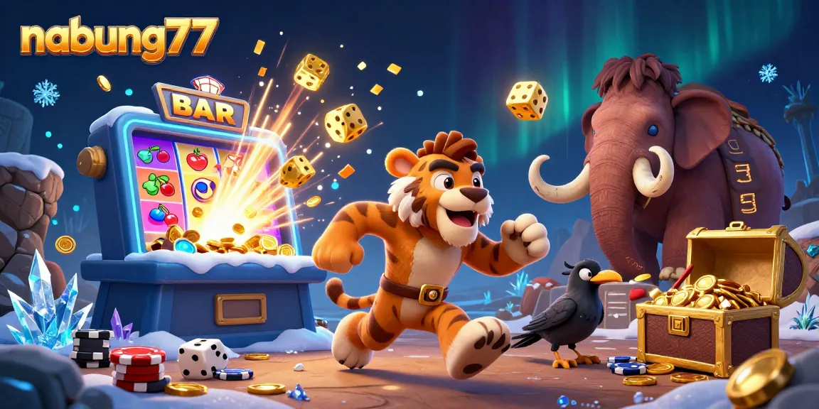 Nabung77 scores big with 3D animated characters at a lively casino scene filled with vibrant games.