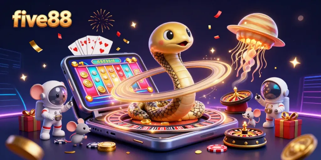 Engage in thrilling casino fun with five88 featuring vibrant slots, roulette, and playful cosmic elements.