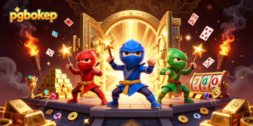 Engage with pgbokep's thrilling casino fun through dynamic ninja chameleons amidst gold and luxury.