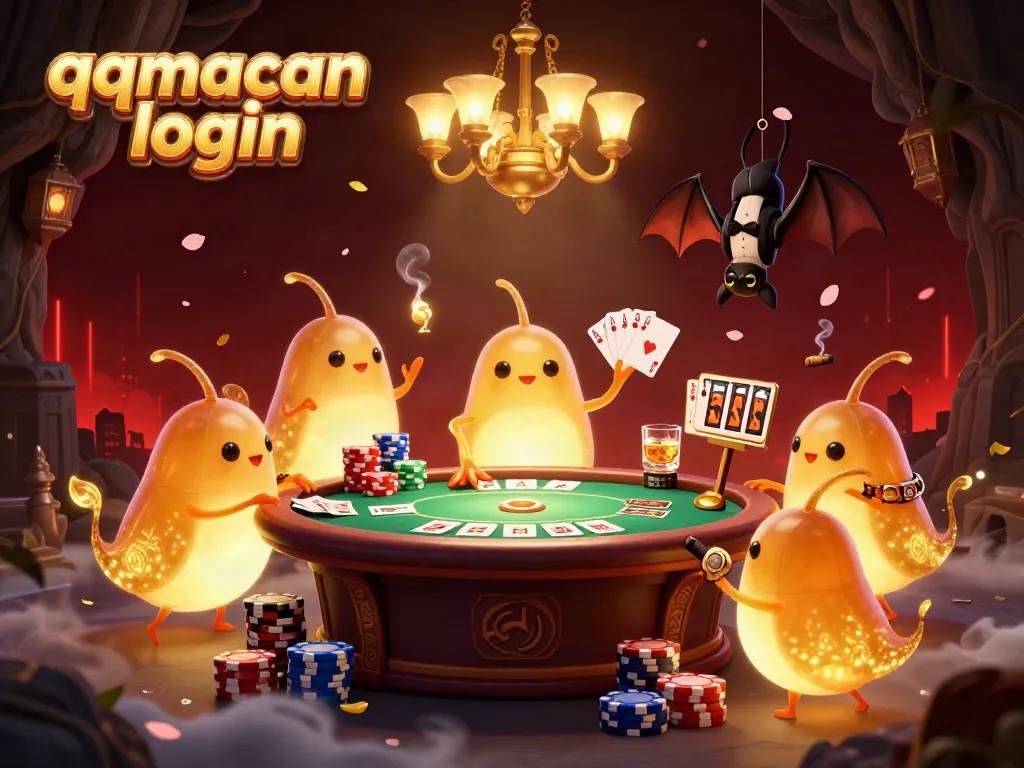 Experience enchanting qqmacan login gameplay with glowworms illuminating a vibrant cave casino scene.