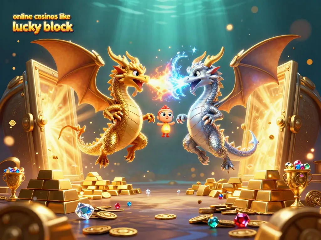 Engage with the allure of online casinos like Lucky Block featuring mythical dragons amid treasure and jewels.