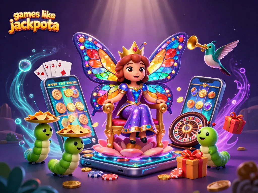Experience exciting gaming like Jackpota with vibrant slots and casino elements in this fantastic 3D illustration.