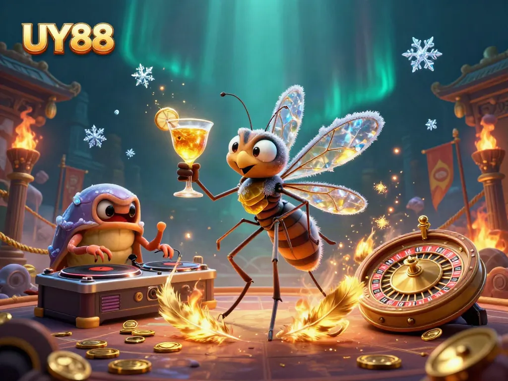 Experience excitement at UY88 with vibrant 3D casino characters and dramatic gaming elements in a lively scene.